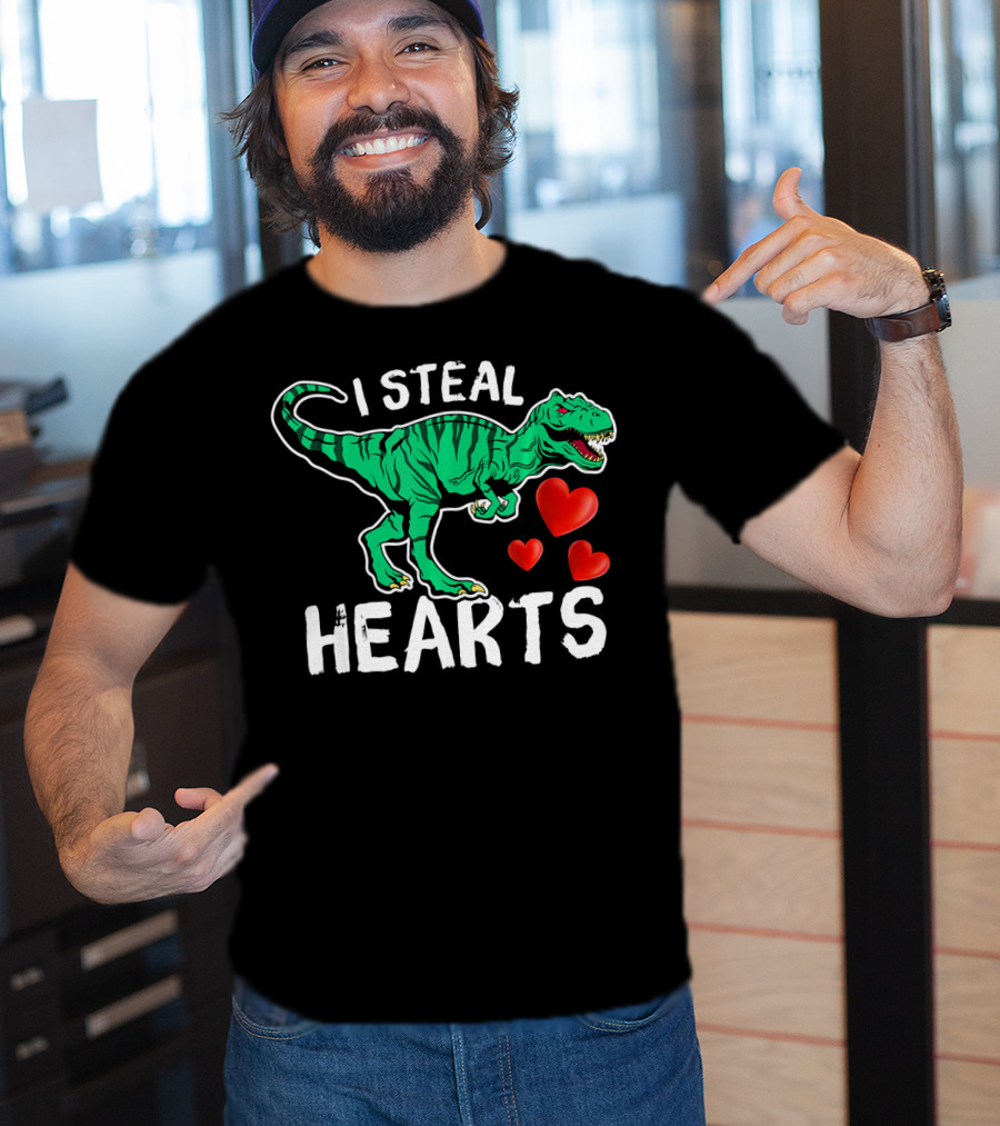 I Steal Hearts Dinosaur Valentine Day T-Rex And Hearts T-Shirt
