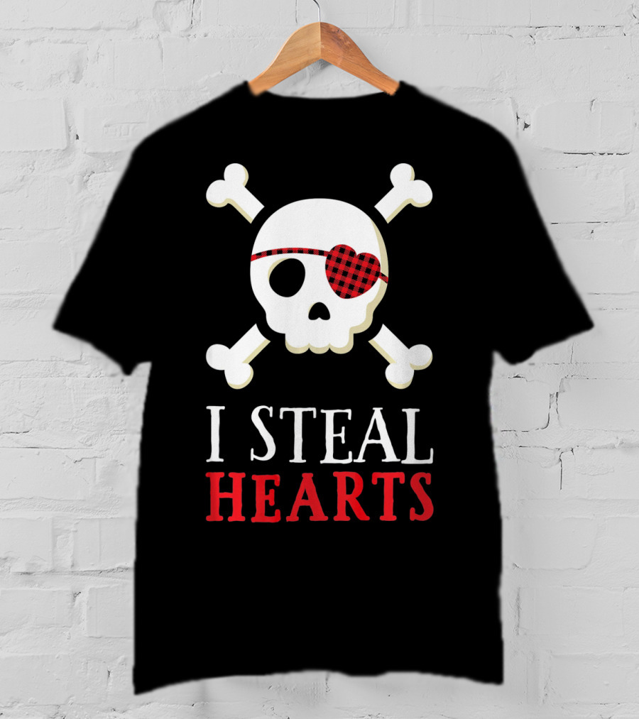 I Steal Hearts Skull Crossbones Eye Patch T-Shirt
