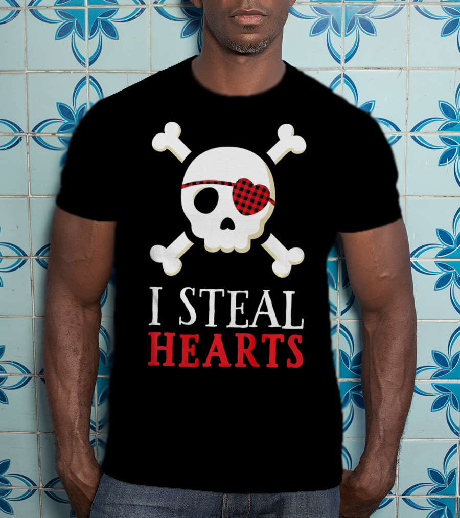 I Steal Hearts Skull Crossbones Eye Patch T-Shirt