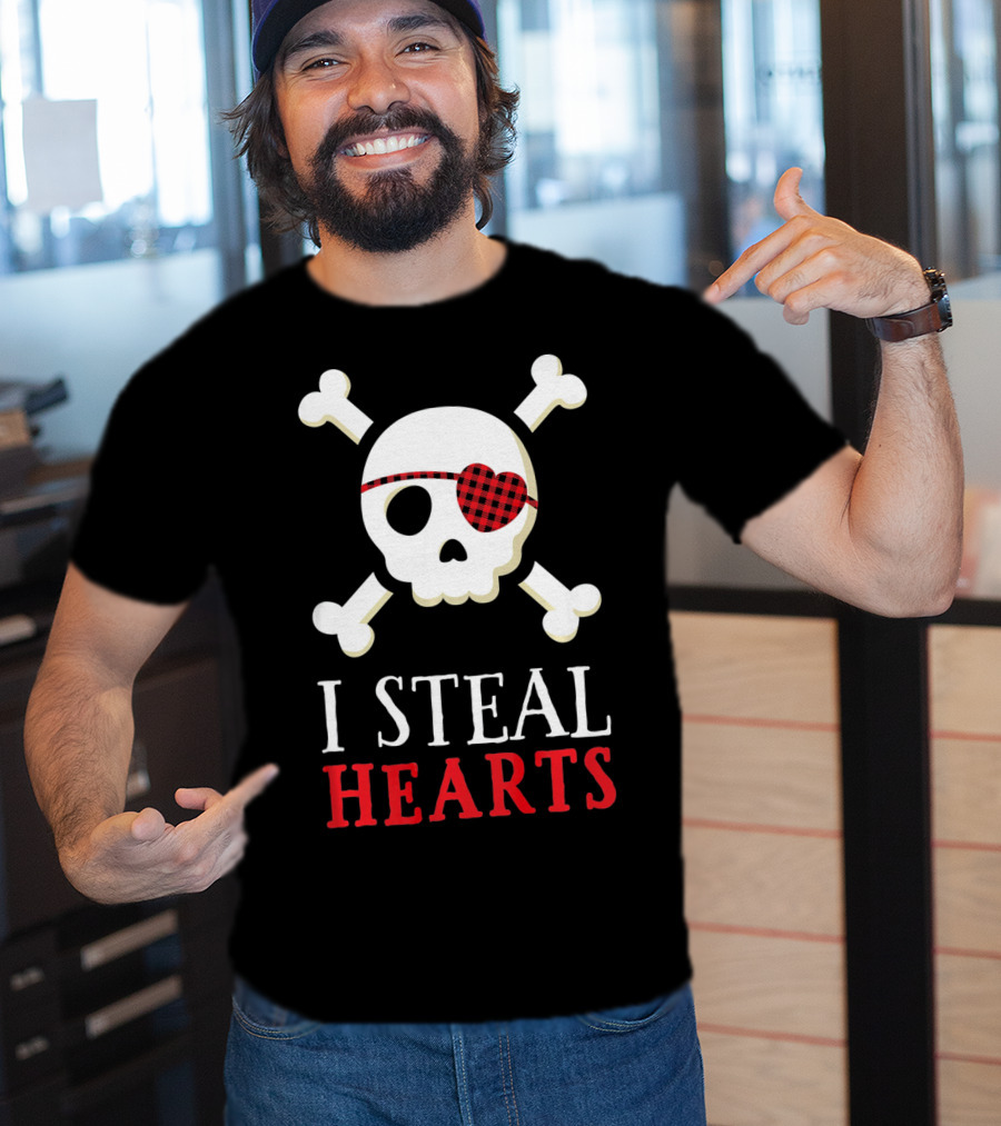 I Steal Hearts Skull Crossbones Eye Patch T-Shirt