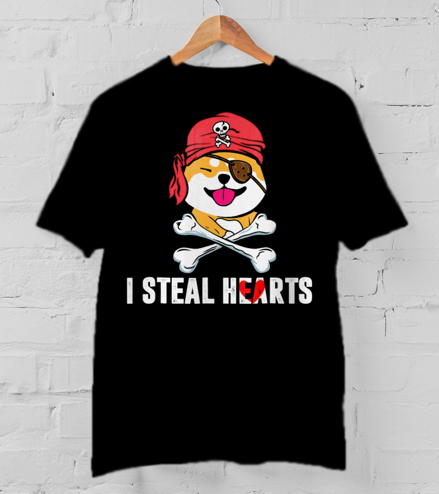 I Steal Hearts Shiba Inu Pirate Skull Bandana Crossbones T-Shirt