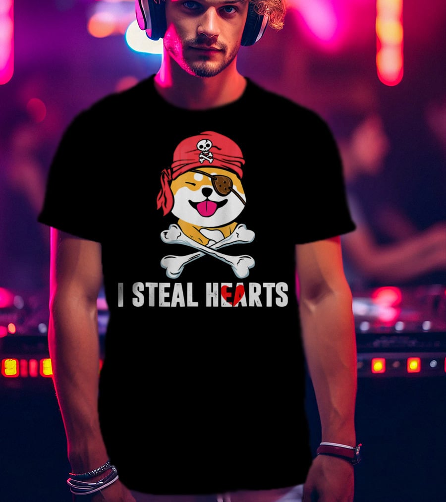 I Steal Hearts Shiba Inu Pirate Skull Bandana Crossbones T-Shirt