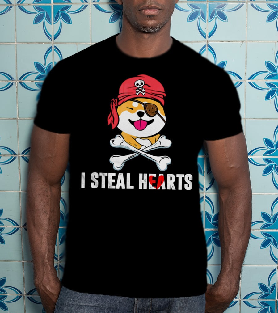 I Steal Hearts Shiba Inu Pirate Skull Bandana Crossbones T-Shirt