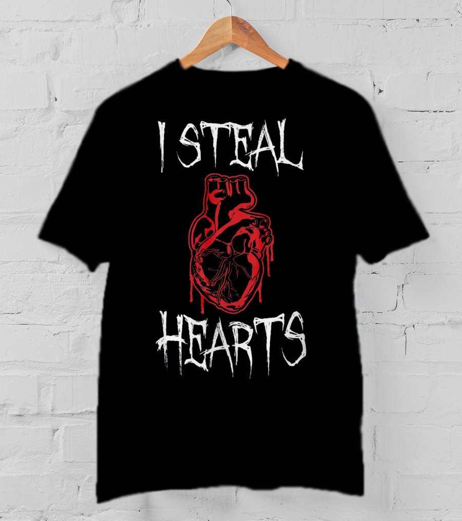 I Steal Hearts With Red Dripping Anatomical Heart Valentine Horror T-Shirt
