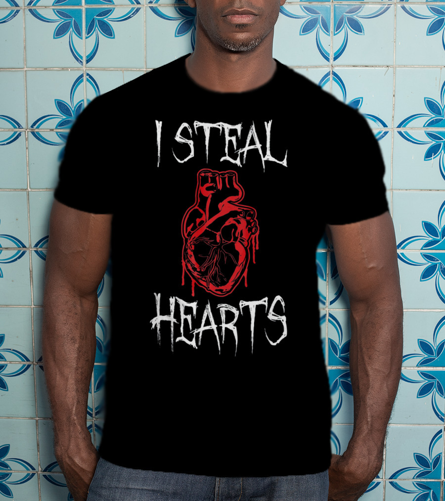 I Steal Hearts With Red Dripping Anatomical Heart Valentine Horror T-Shirt