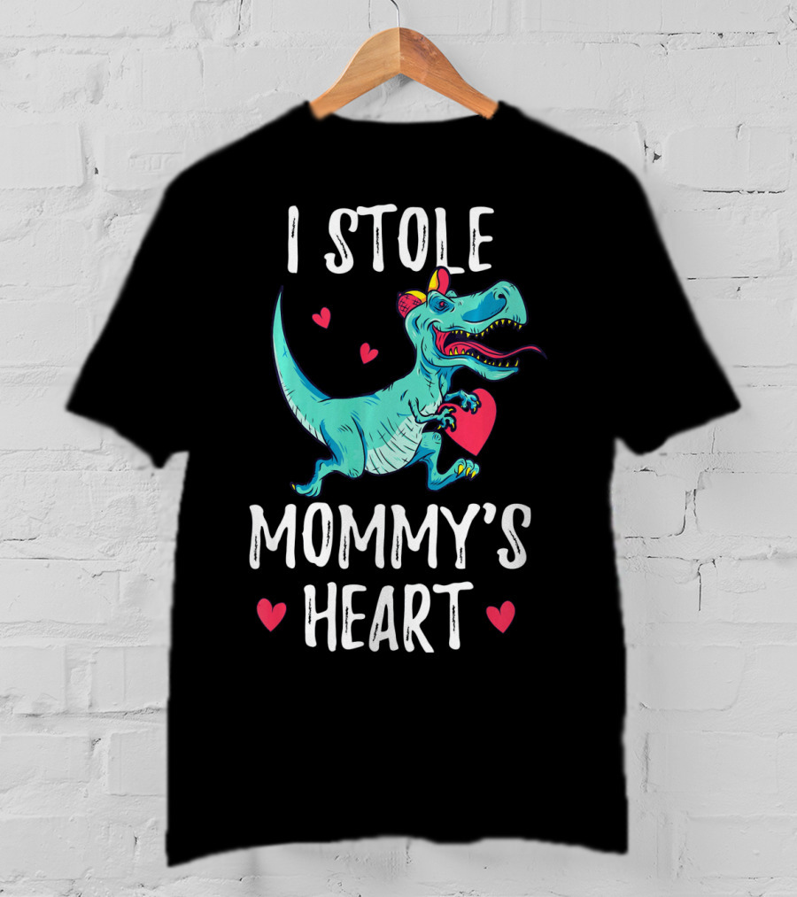 I Stole Mommy's Heart Valentine's Day Dino With Hearts T-Shirt