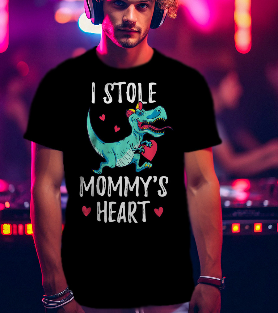 I Stole Mommy's Heart Valentine's Day Dino With Hearts T-Shirt