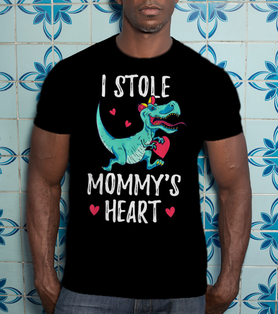 I Stole Mommy's Heart Valentine's Day Dino With Hearts T-Shirt