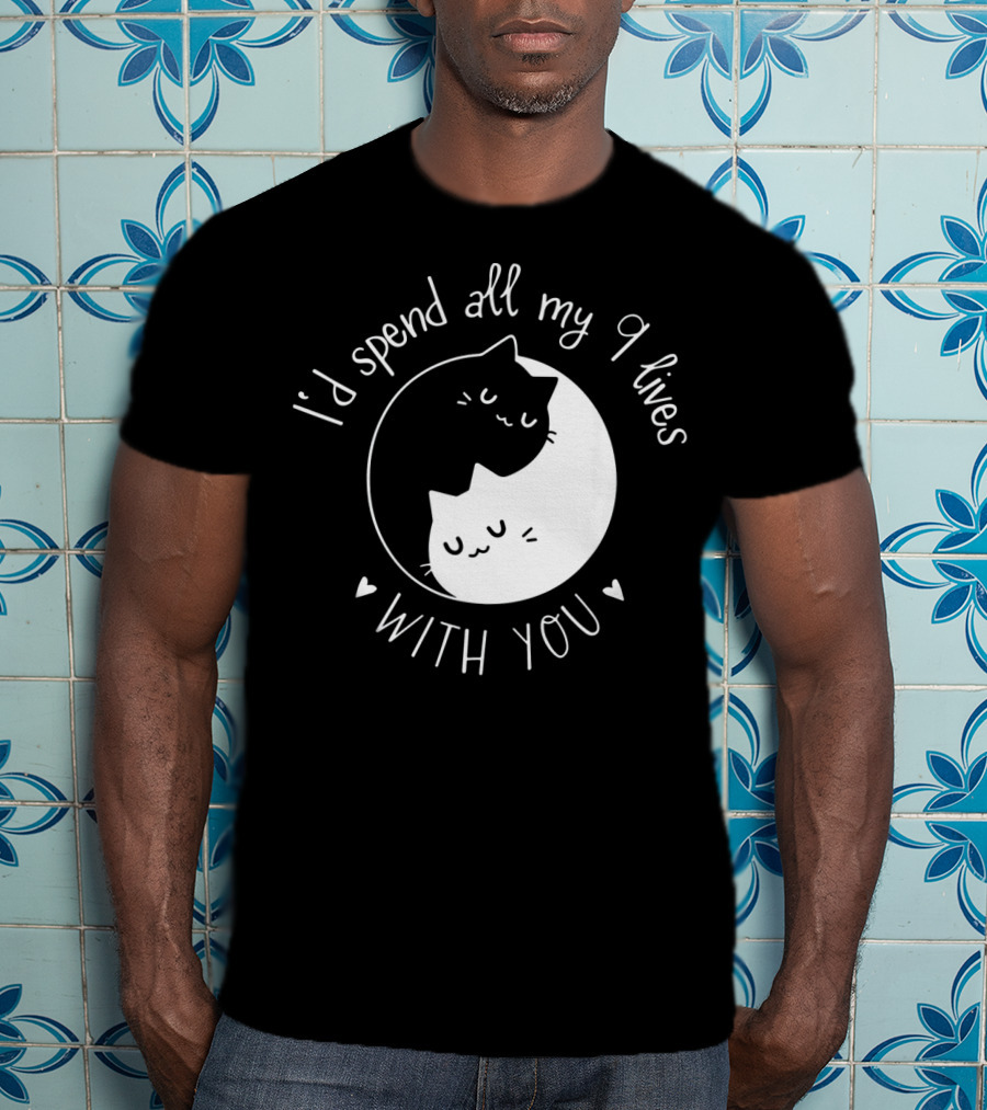 I'd Spend All My 9 Lives With You Cute Cat Circle Valentine's Day T-Shirt