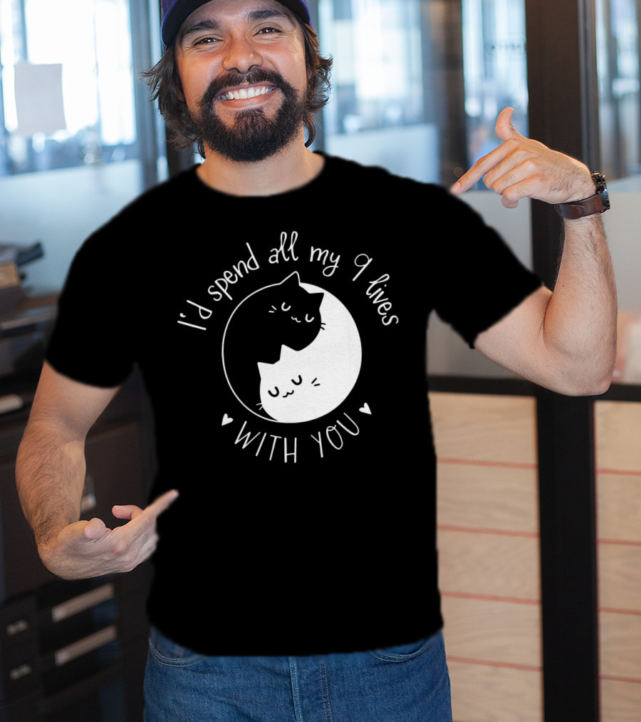 I'd Spend All My 9 Lives With You Cute Cat Circle Valentine's Day T-Shirt
