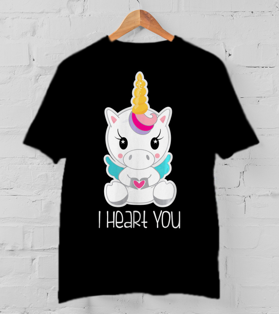 Kids Cute I Heart You Unicorn Hugging Adorable Kawaii T-Shirt
