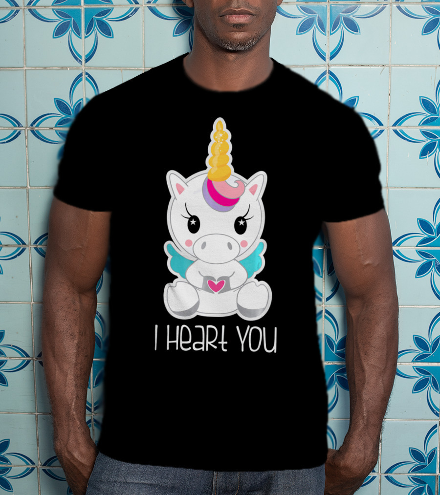 Kids Cute I Heart You Unicorn Hugging Adorable Kawaii T-Shirt
