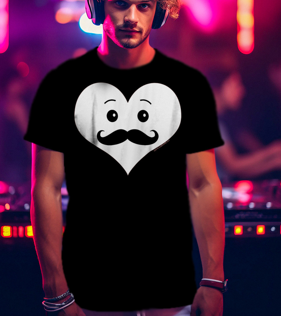 Kids Cute Smiley Heart Mustache Valentine T-Shirt