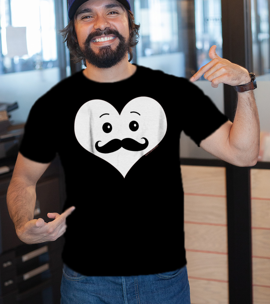 Kids Cute Smiley Heart Mustache Valentine T-Shirt