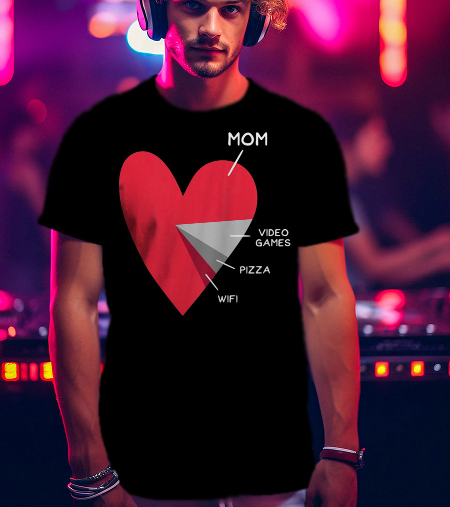 Mom Heart Video Games Pizza Wifi Pie Chart T-Shirt