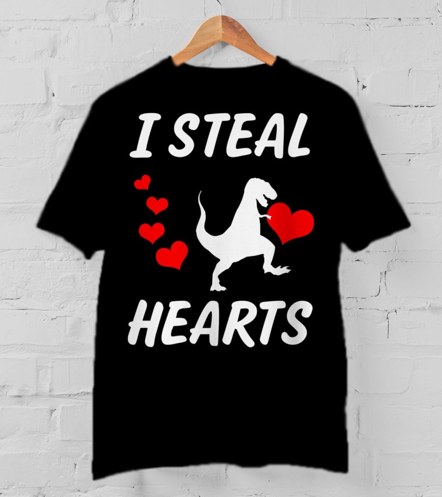 I Steal Hearts Funny Boys Dinosaur Valentine Kids T-Shirt