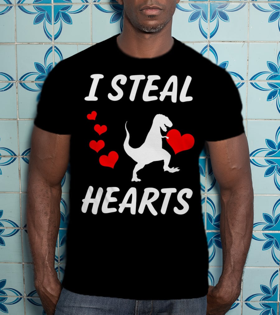 I Steal Hearts Funny Boys Dinosaur Valentine Kids T-Shirt