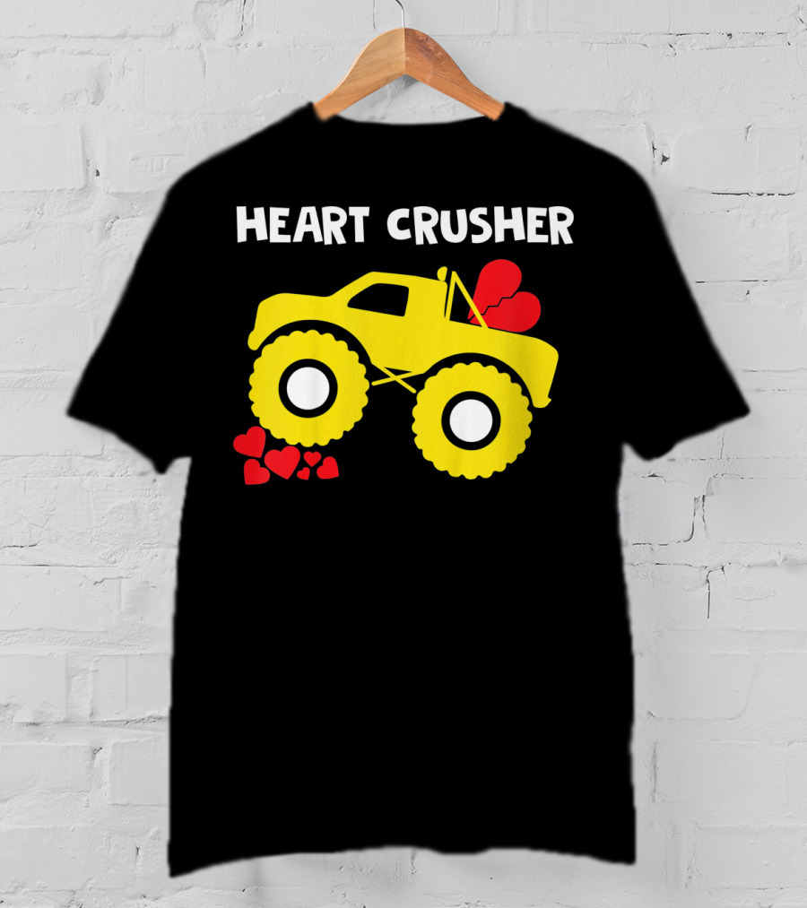 Heart Crusher Monster Truck Valentine Kids T-Shirt
