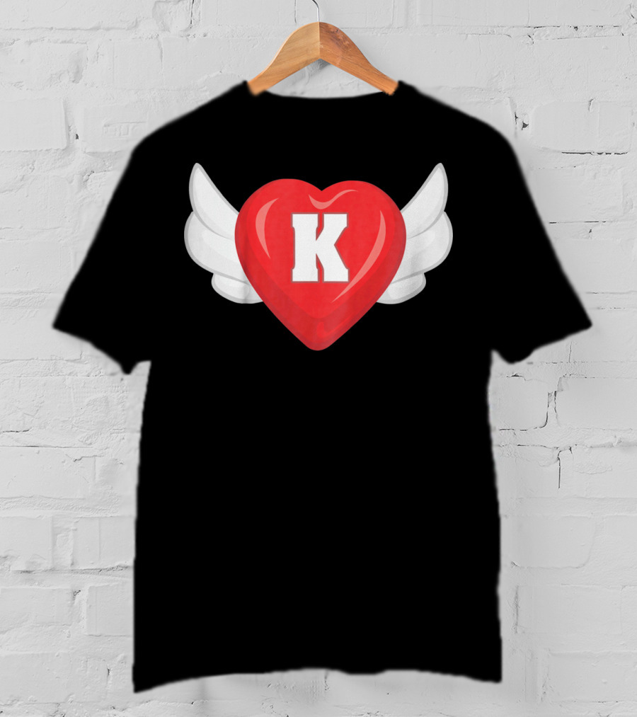Kids Monogram K Red Heart With Wings T-Shirt