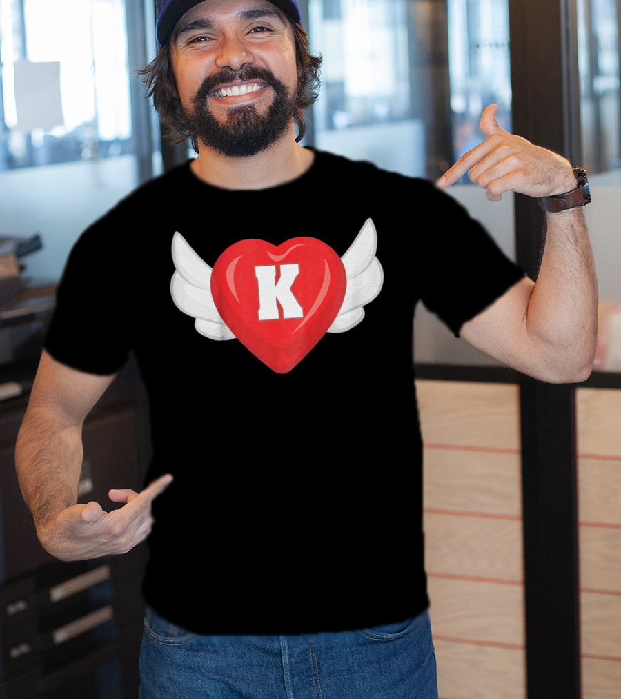 Kids Monogram K Red Heart With Wings T-Shirt