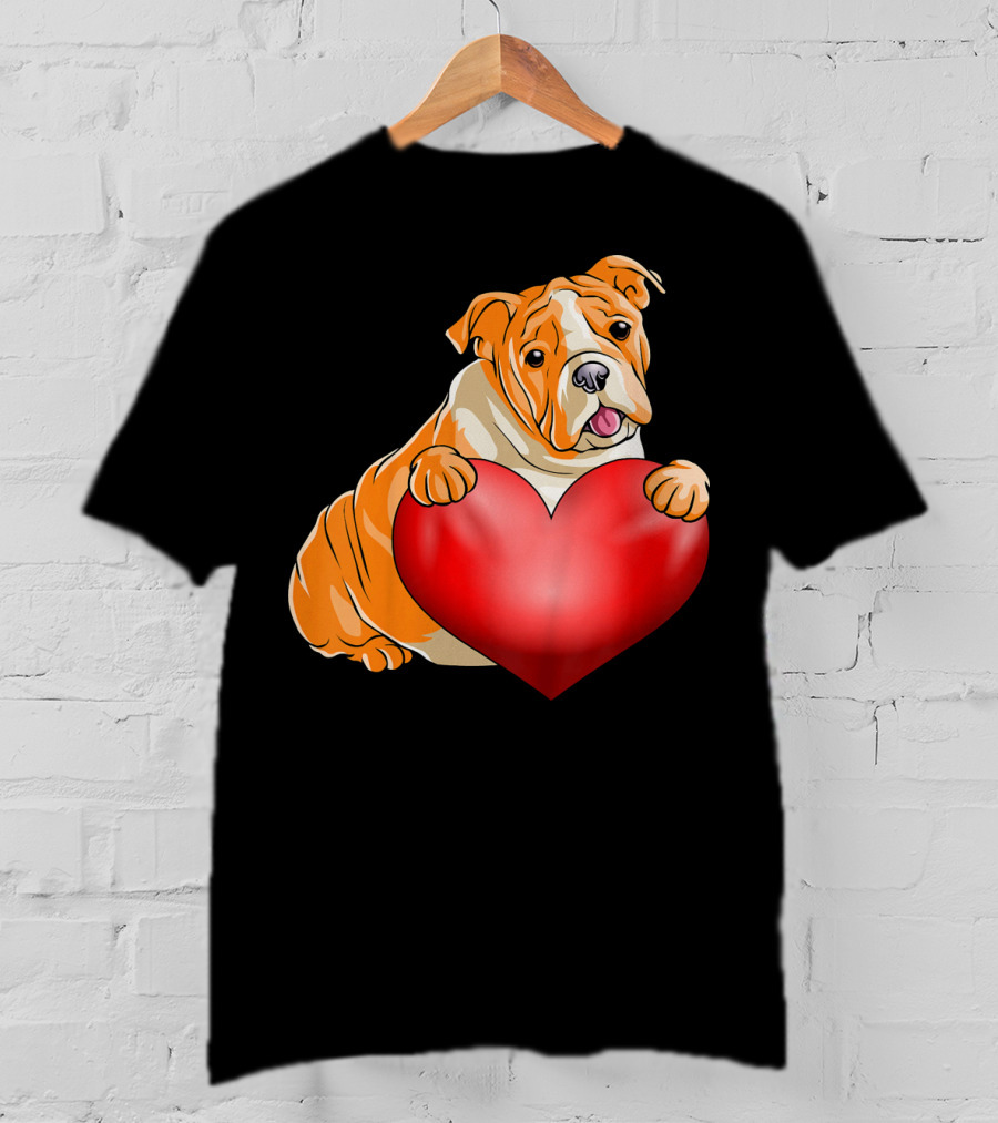 Kids Valentines Day Bulldog Heart Dog T-Shirt