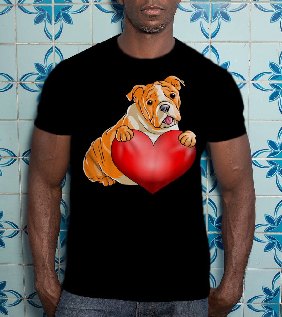 Kids Valentines Day Bulldog Heart Dog T-Shirt