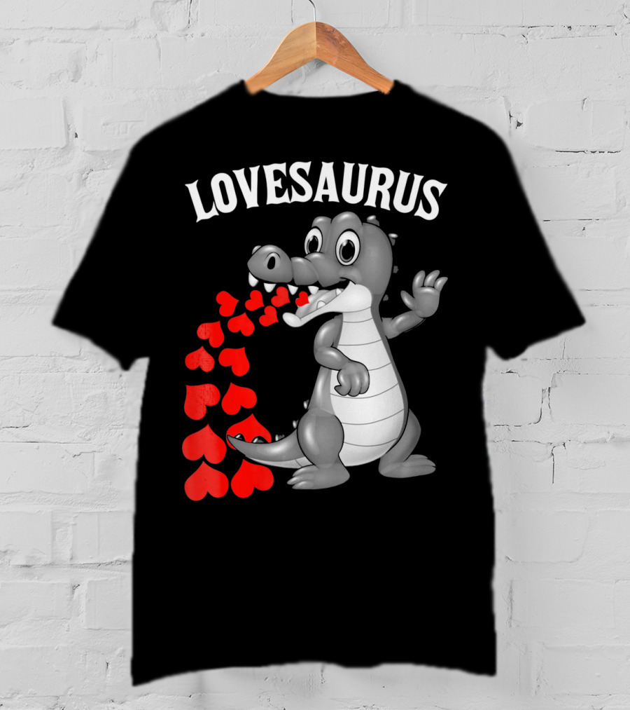LOVESAURUS Kids Valentines Day Dinosaur Hearts T-Shirt
