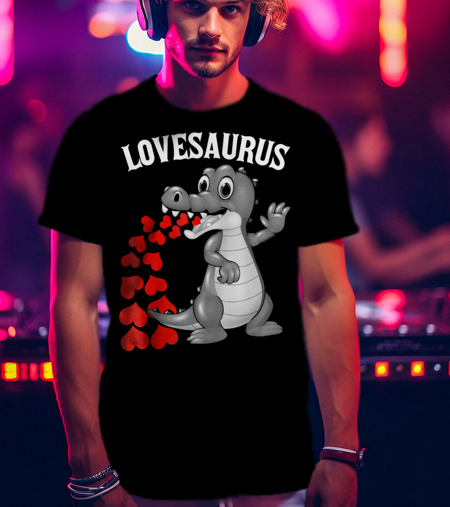 LOVESAURUS Kids Valentines Day Dinosaur Hearts T-Shirt