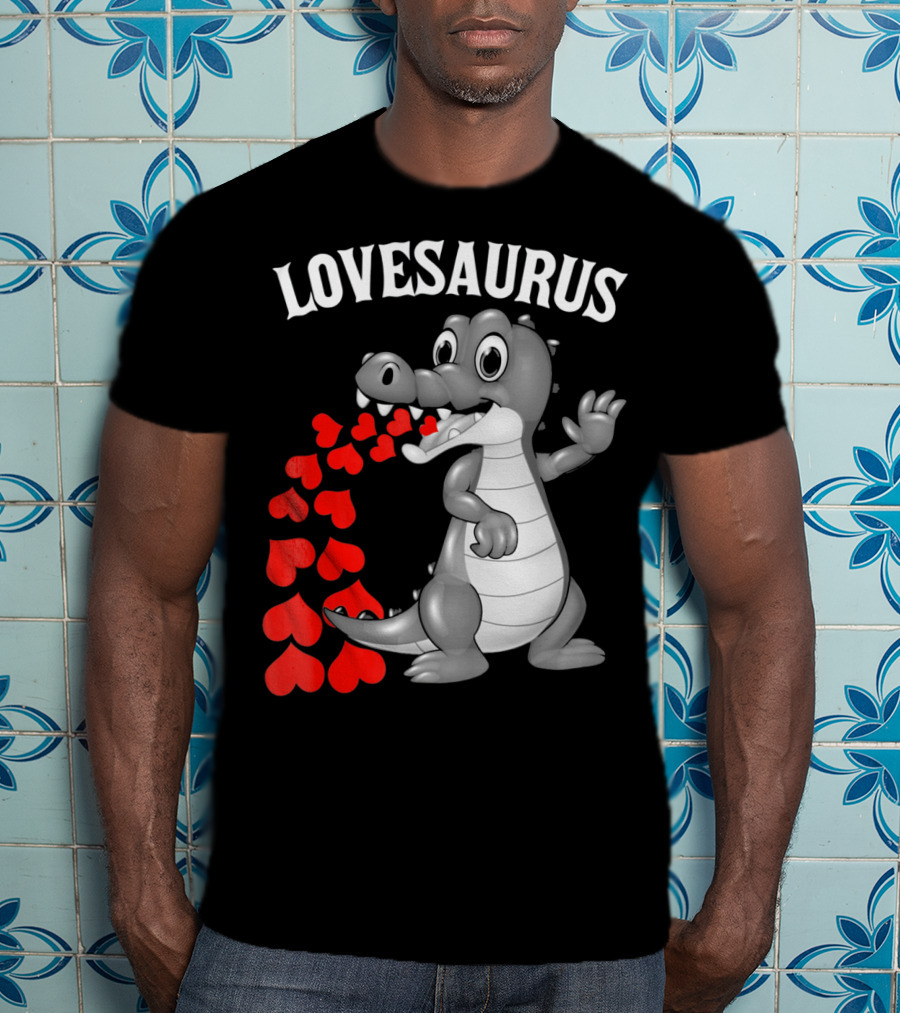 LOVESAURUS Kids Valentines Day Dinosaur Hearts T-Shirt
