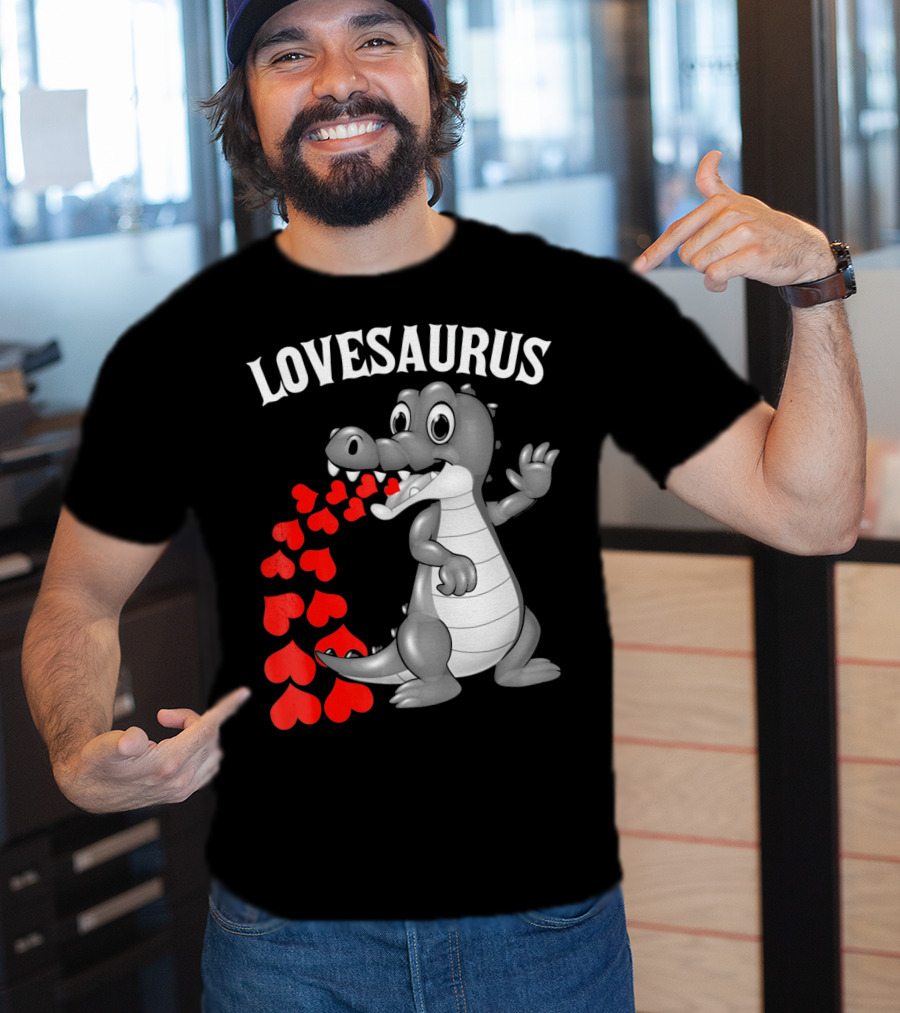 LOVESAURUS Kids Valentines Day Dinosaur Hearts T-Shirt