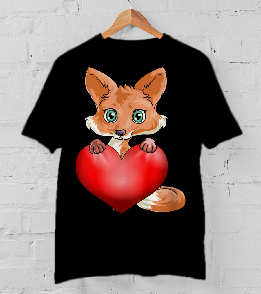 Cute Valentine's Day Fox Holding Heart T-Shirt