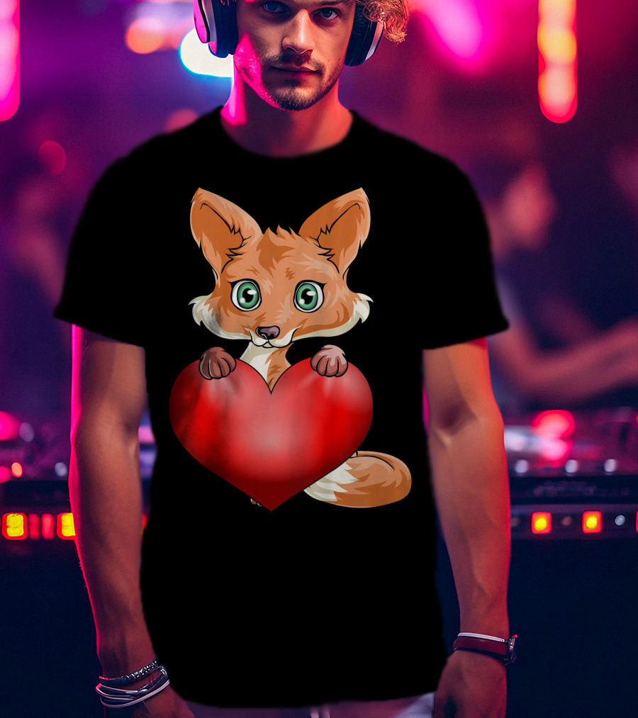 Cute Valentine's Day Fox Holding Heart T-Shirt