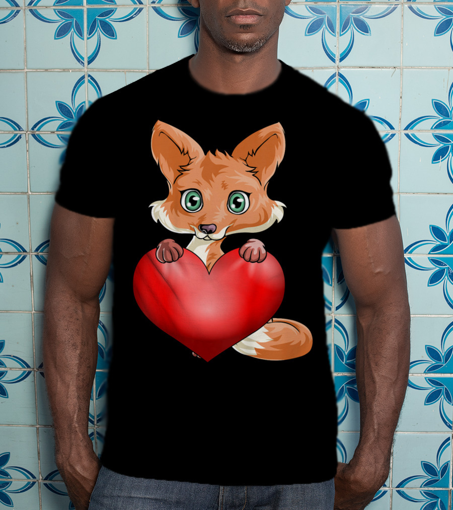 Cute Valentine's Day Fox Holding Heart T-Shirt
