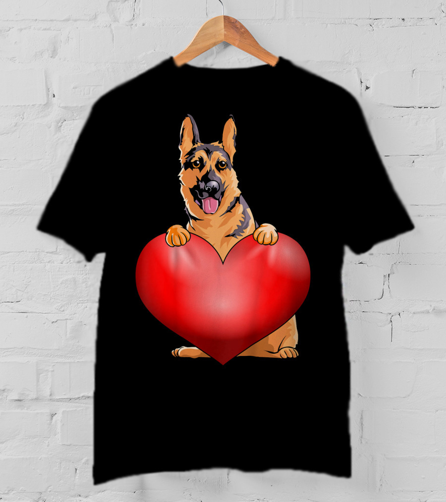 Kids Valentines Day German Shepherd Holding Heart T-Shirt