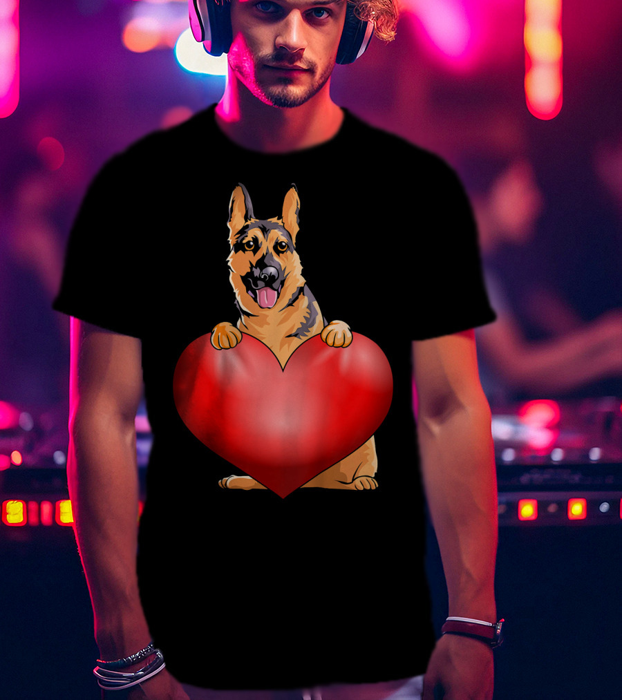 Kids Valentines Day German Shepherd Holding Heart T-Shirt