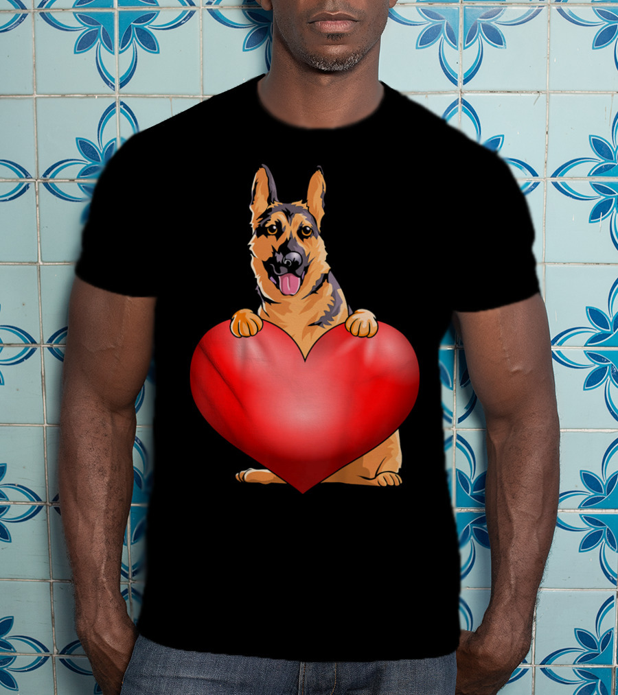 Kids Valentines Day German Shepherd Holding Heart T-Shirt