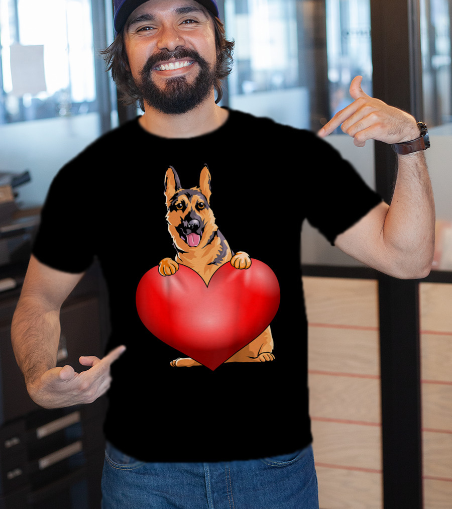 Kids Valentines Day German Shepherd Holding Heart T-Shirt