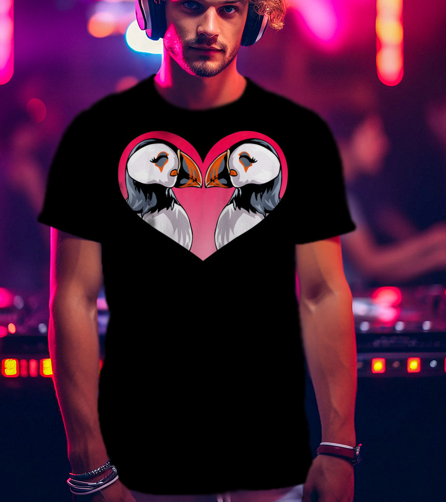 Valentines Day Puffin Heart Kids T-Shirt