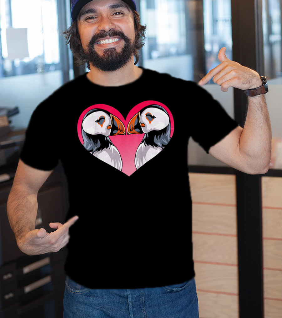 Valentines Day Puffin Heart Kids T-Shirt