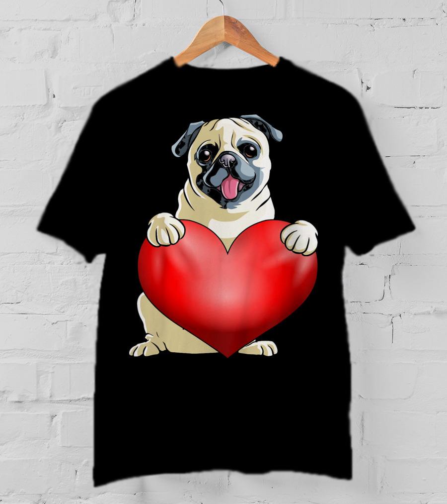 Kids Valentines Day Pug Dog Heart T-Shirt