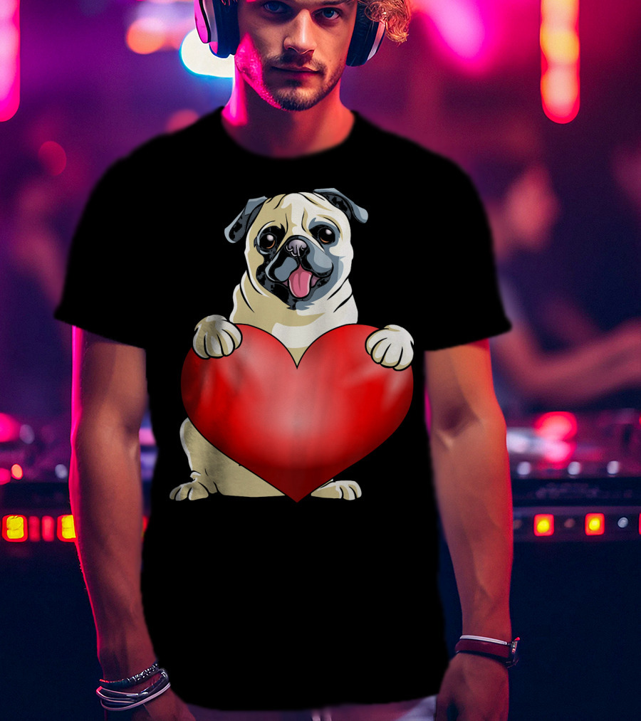 Kids Valentines Day Pug Dog Heart T-Shirt