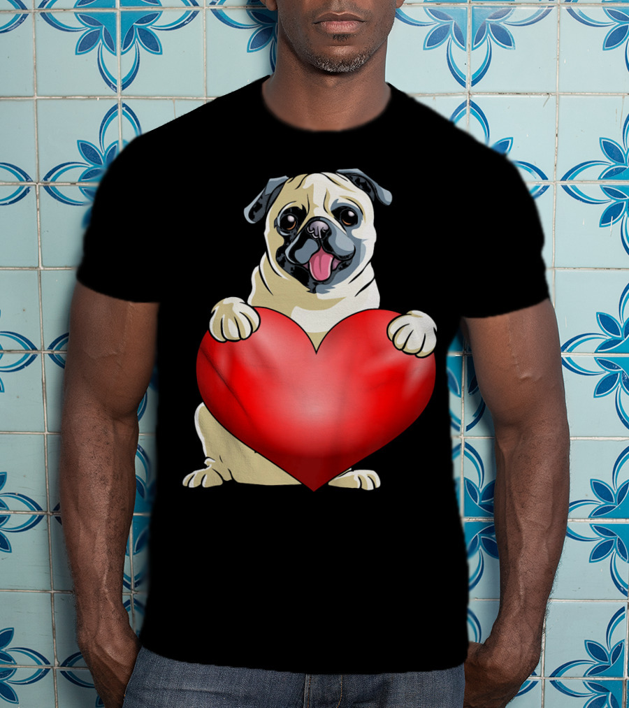 Kids Valentines Day Pug Dog Heart T-Shirt