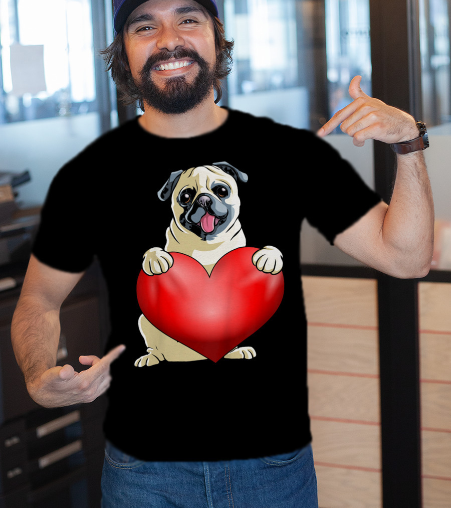Kids Valentines Day Pug Dog Heart T-Shirt