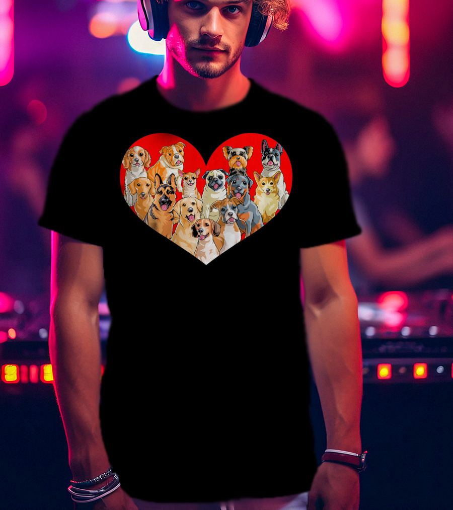 Kids Valentines Day Heart Pug Yorkie Corgi Dogs T-Shirt