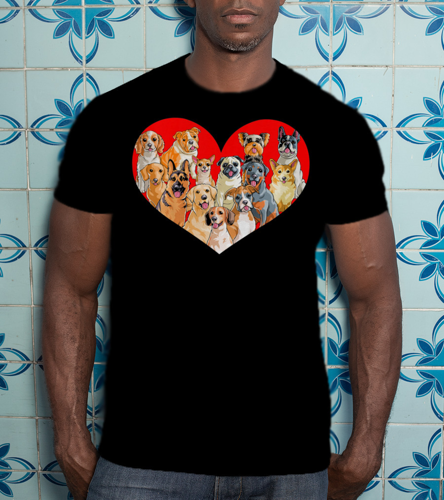 Kids Valentines Day Heart Pug Yorkie Corgi Dogs T-Shirt