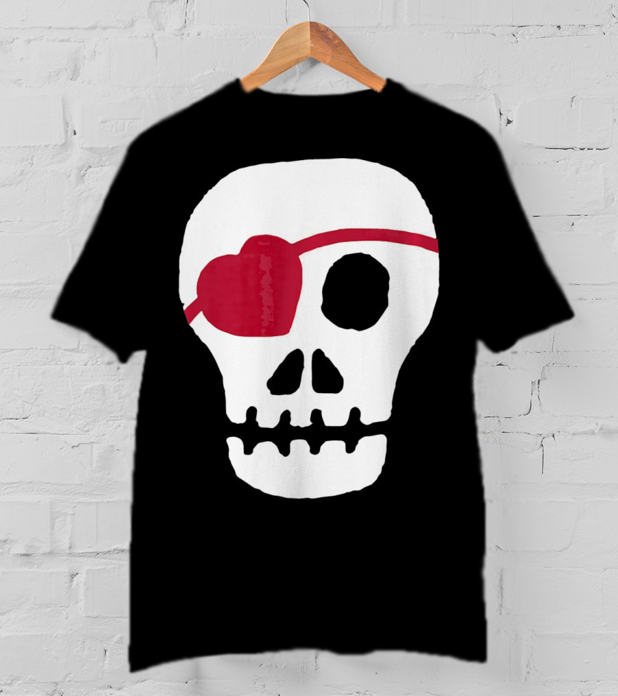 Kids Valentines Day Skull With Heart Eyepatch T-Shirt