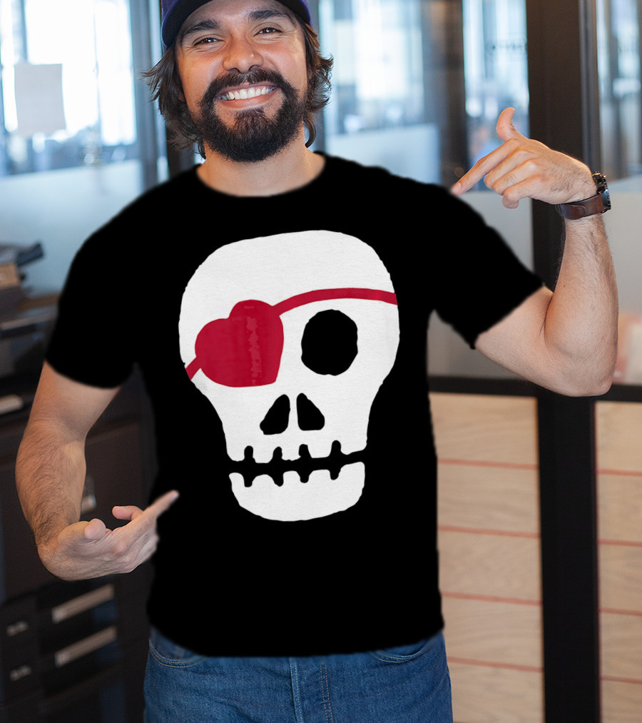 Kids Valentines Day Skull With Heart Eyepatch T-Shirt