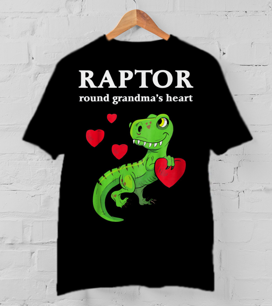 Raptor Round Grandma's Heart Valentines Rex Dinosaur T-Shirt