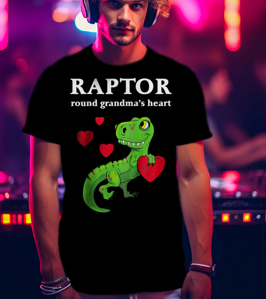 Raptor Round Grandma's Heart Valentines Rex Dinosaur T-Shirt