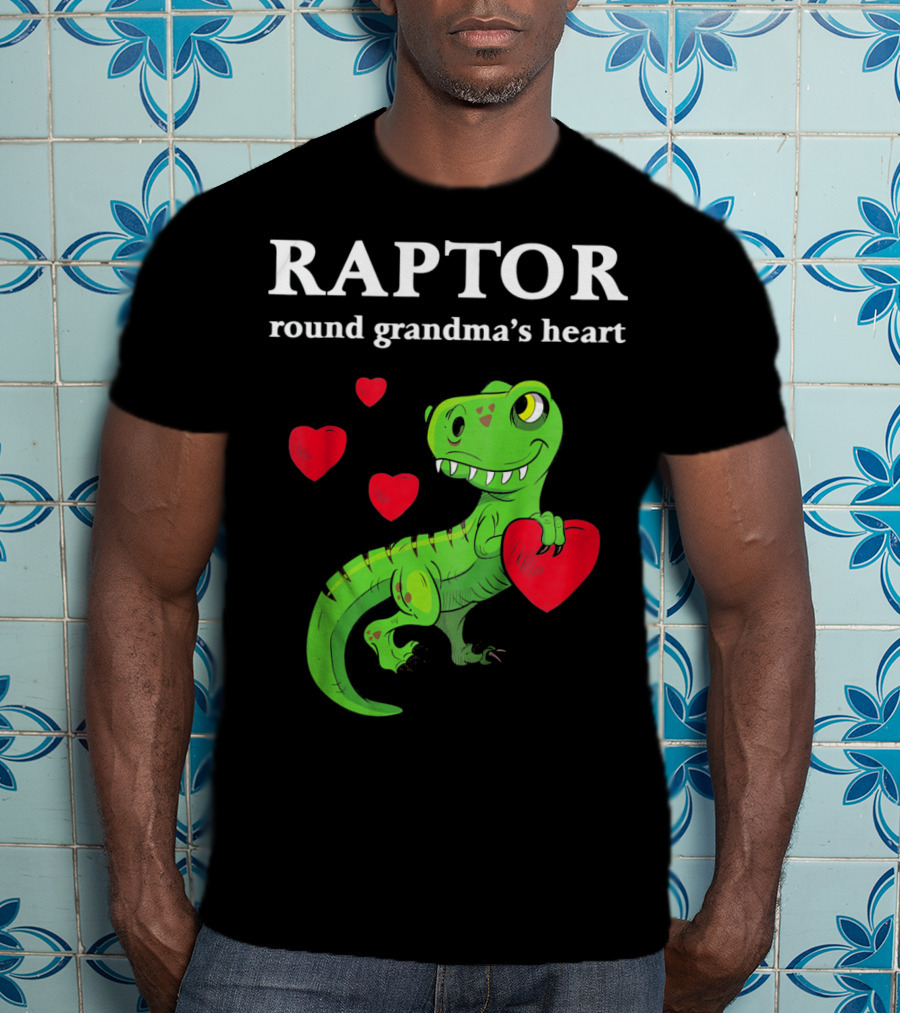 Raptor Round Grandma's Heart Valentines Rex Dinosaur T-Shirt